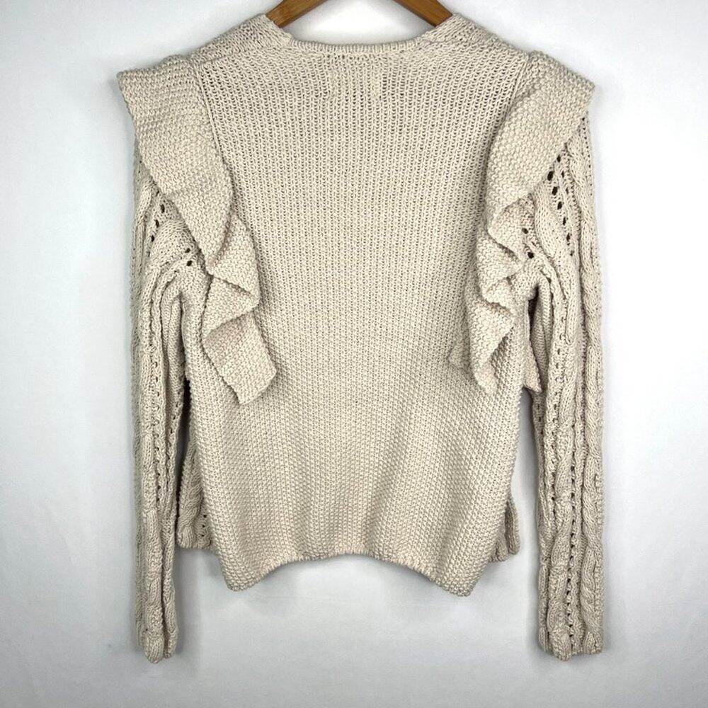 Universal Thread Cream Chunky Knit Open Front Ruffle Cardigan XS - Picture 7 of 11